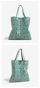 Mint green geometric lattice tote bag, minimalist style large capacity shoulder bag for women.
