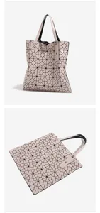Geometric lattice tote bag detail view, fashion minimalist PU shoulder bag for women