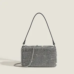 Rhinestone Evening Bag Women Fashion Sparkly Crystal Clutch Underarm Shoulder Bag With Chain Pearl Bead Strap Handbag