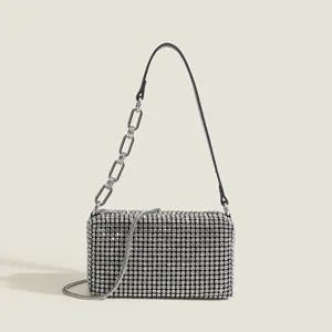 Rhinestone shoulder bag for women sparkly evening crossbody bag shiny chain purse with handle