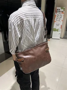 Sac bandoulière vintage pour homme décontracté grande capacité en cuir souple pour bureau travail