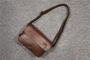 Vintage brown minimalist flap men's shoulder bag, stylish casual crossbody bag for daily use.