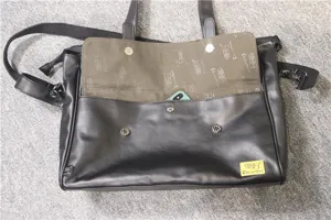 Men's black faux leather briefcase shoulder bag business messenger bag with flap pocket.