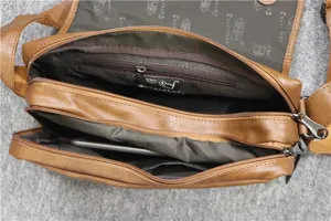 Threebox men shoulder bag fashion horizontal casual soft leather crossbody bag with multiple compartments