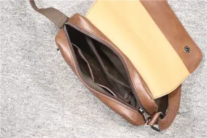 Brown vintage retro shoulder bag detail showing interior multi-compartments zipper pocket design.