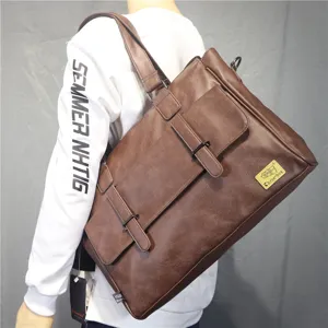 Men PU Leather Messenger Bag Vintage Business Briefcase Casual Shoulder Laptop Tote Bag