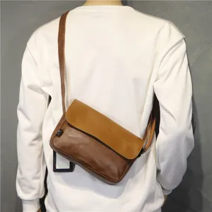 Men retro PU leather messenger bag minimalist vintage brown crossbody shoulder bag for use