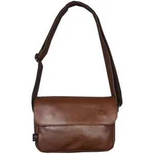 Classic brown leather flap messenger bag, vintage minimalist shoulder bag for men and daily use.