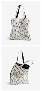 Sac cabas géométrique pour femme, grand sac épaule fourre-tout tendance blanc chic.