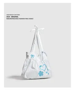 Borsa shopper in tela a pois coreana con fiocchi carini, grande borsa a tracolla da viaggio.
