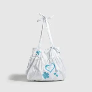 Borsa shopper a pois stile coreano carino fiocco cuore nota musicale retro borsa