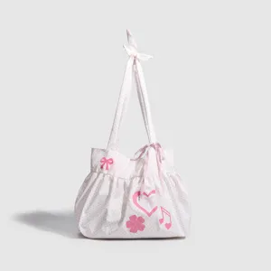 Borsa tote a pois stile coreano simpatica fiocco cuore borsa a tracolla in tela viaggio