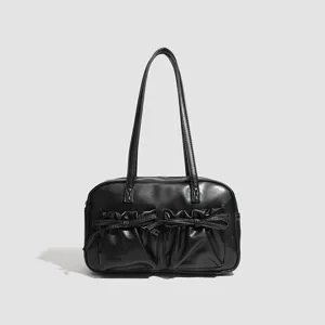 Niche Design PU Leather Women Shoulder Bag Fashion Versatile Bowling Bag Casual Bowknot Handbag Daily Underarm Bag