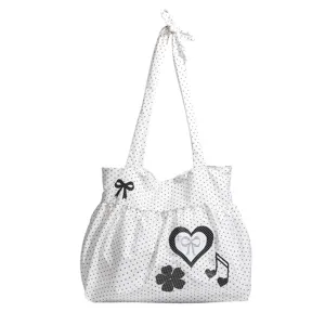 Borsa tote a pois stile coreano simpatico fiocco cuore vintage borsa a tracolla cotone