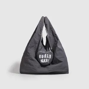 Waterafstotende opvouwbare shopper in donkergrijs met schattig hartvormig opbergtasje voor dagelijks.