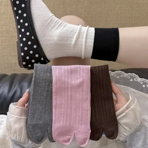 Women cotton split toe tabi mid-calf socks japanese style color block comfortable