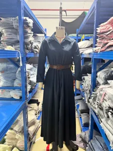 Long sleeve cotton linen shirt dress with belt casual maxi dress for women autumn wear