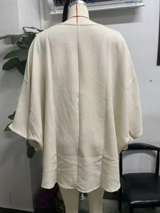 Women casual loose cotton linen top v neck batwing sleeve blouse neutral beige shirt