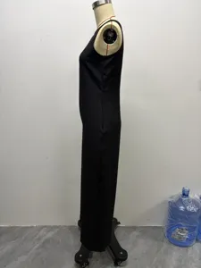 Black sleeveless round neck casual jumpsuit for women summer daily wear chic basic design.
