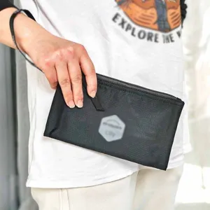 Pochette de voyage en filet noir avec fermeture éclair, organisateur de cartes de détail