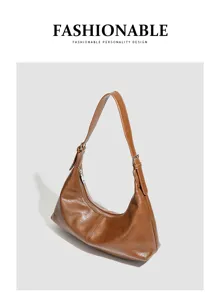 Braune PU Leder Baguette Schultertasche, modische Damen Achseltasche für Herbst und Winter.