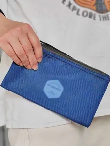 Pochette de passeport de voyage zippée en filet bleu sac à main portable multi-couches quotidien.