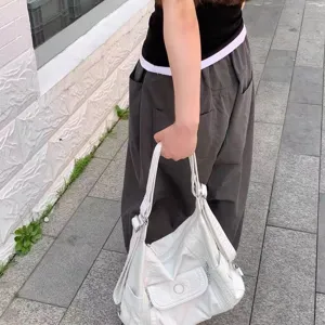 Casual motorcycle style soft leather shoulder bag for women, large capacity retro tote.