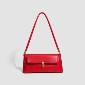 Red retro underarm bag for women stylish minimalist shoulder bag baguette handbag new