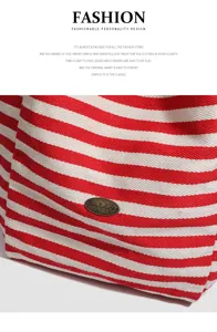Red and white striped canvas tote bag, casual large capacity shoulder bag for daily use.