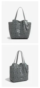 Chic geometric tote bag for women, large capacity shoulder purse, gray trendy handbag.