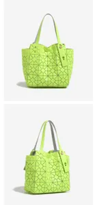 Neon green geometric tote bag for women, stylish lattice shoulder bag with ample capacity.