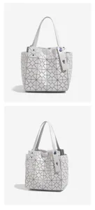Close-up detail view of the elegant white geometric lattice single shoulder tote bag design.
