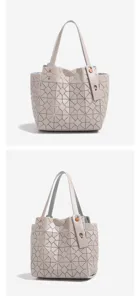 Geometric lattice tote bag detail view, stylish shoulder bag with large capacity and modern design.