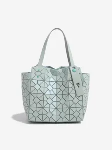 Light green geometric folding tote bag stylish triangular lattice shoulder bag for women main view
