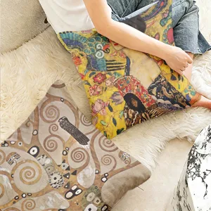 Gustav Klimt oil painting printed linen throw pillow cover for living room sofa home decor
