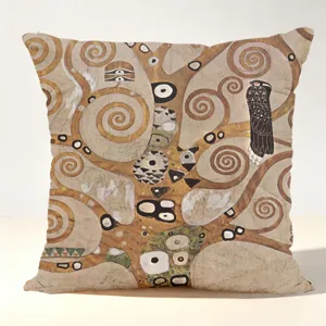 Gustav Klimt Tree of Life Print Linen Throw Pillow Cover Artistic Sofa Cushion Case
