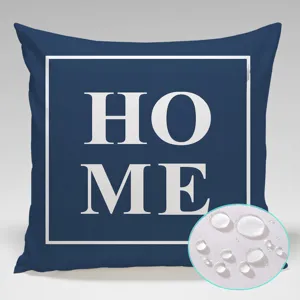 Outdoor waterproof pillow cover with blue geometric print and home text for home decor 45x45