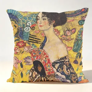 Gustav Klimt oil painting printed linen throw pillow cover, artistic sofa cushion for home decor.