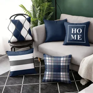 Blue geometric throw pillow covers set waterproof outdoor cushion cases for sofa home decor