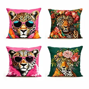 Federa per Cuscino con Motivo Leopardo Animale Selvaggio Tropicale Bohemien Federa Quadrata Decorativa per Divano di Casa Auto Soggiorno