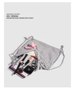 Sac à dos cordon gris décontracté avec joli nœud, sac souple et pratique pour usage quotidien.