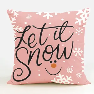 Pink winter Christmas snowflake decorative throw pillow cover for cozy sofa home decor