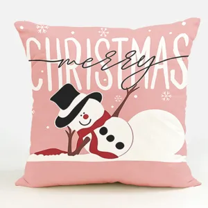 Christmas decorative pillow cover pink snowman cushion case winter holiday home sofa decor