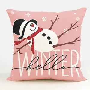 Pink Christmas snowman throw pillow cover cute winter holiday sofa cushion home decor