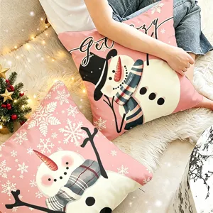 Christmas snowman throw pillow cover pink snowflake decorative cushion for sofa home decor