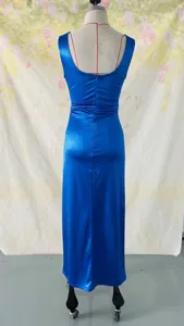 Elegance royal blue sleeveless slim long evening party dress summer high waist banquet gown