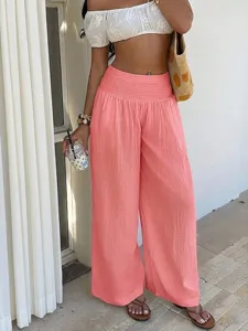 Casual vacation wide-leg pants for women high waist pink stylish summer beach trousers