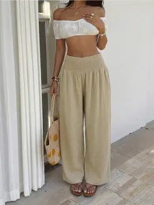 Discover comfortable high-waisted casual wide-leg pants, perfect for resort vacation style.