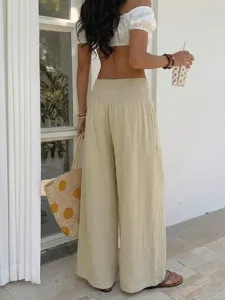 Casual high waist wide leg trousers for women, perfect for summer vacation and beach style.