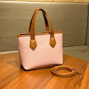 Chic women pink litchi pattern leather tote shoulder cross body handbag for daily use
